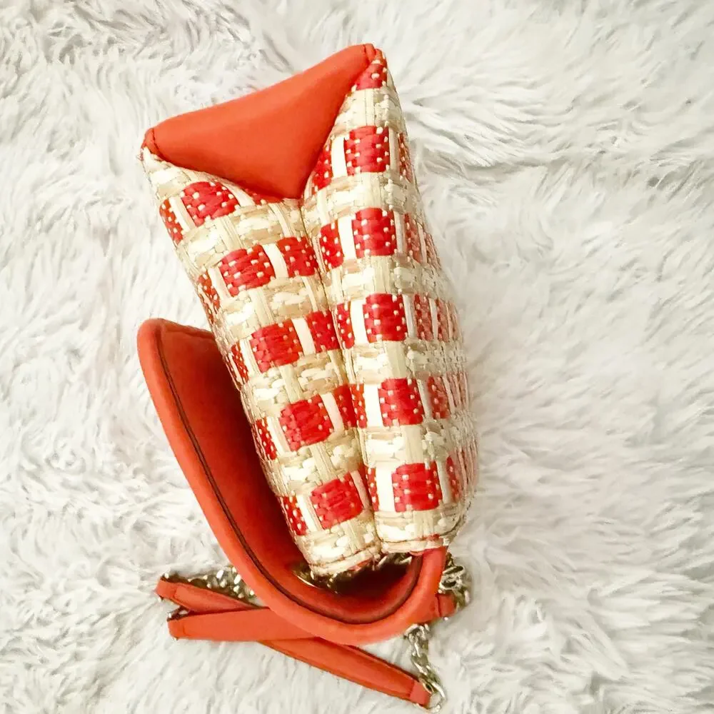 KATE SPADE | Natalia Orange White Woven Chain Shoulder Bag Crossbody Boucle